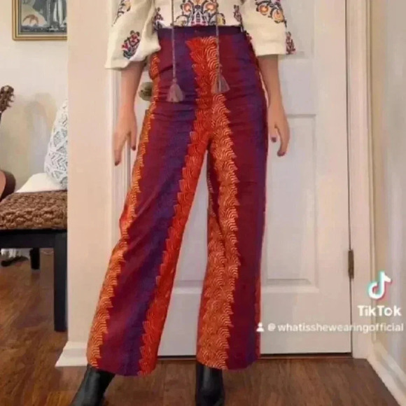 NWT Anthropologie x SIKA Abstract Red Wide-Leg African Bohemian Trousers Size 2 - Picture 6 of 6